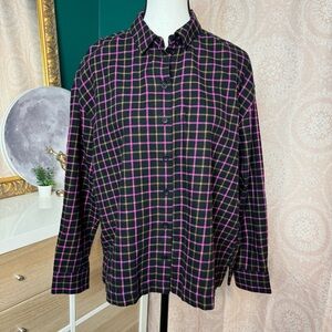 Madewell NWT Black Pink Brown Checked Plaid Flannel Button 100% Cotton Sz Small
